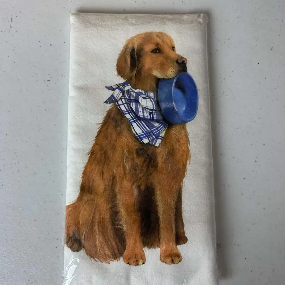 Mary Lake-Thompson Golden Retriever Dog Flour Sack Kitchen Towel 30x30 New